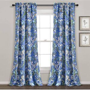 NEWLush Decor Dolores Curtains 2 Panels Blue & Green Floral 52" x 84" Darkening